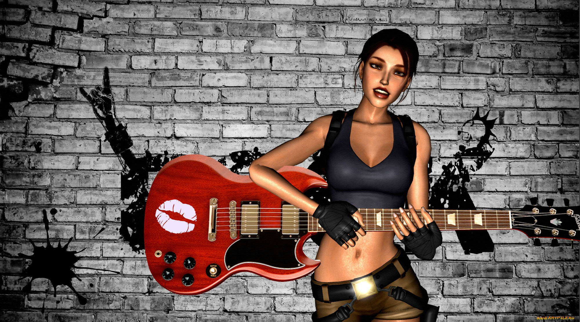 3д, графика, люди, , people, гитара, фон, взгляд, девушка