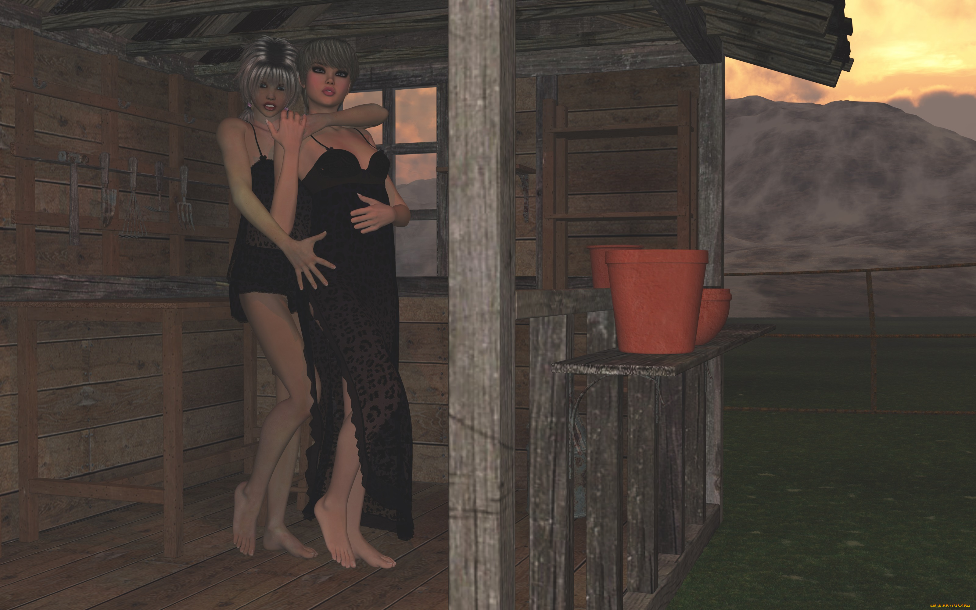 3д, графика, люди, , people, девушки, взгляд, фон