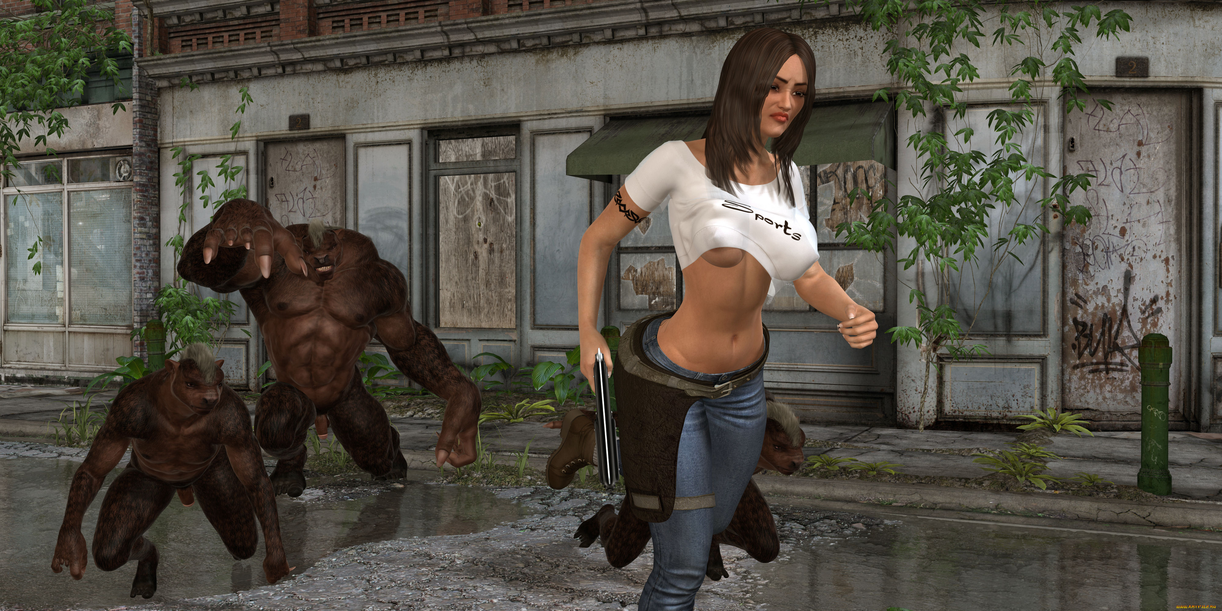 3д, графика, фантазия, , fantasy, фон, взгляд, существа, оружие, девушка