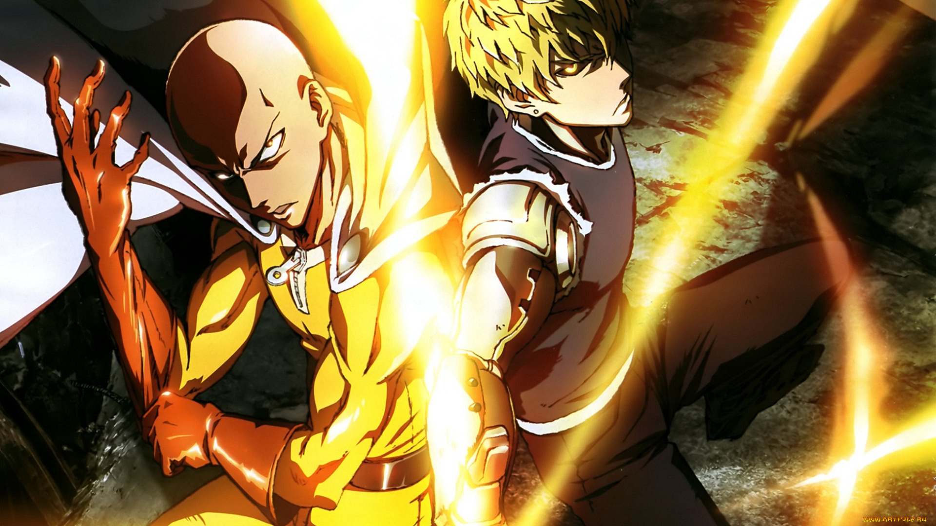 аниме, one, punch, man, сияние, сайтама, генос, свет