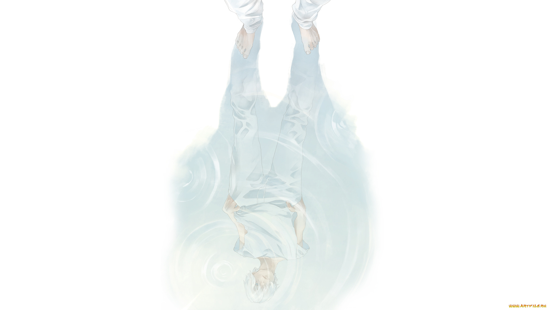 аниме, unknown, , другое, re, арт, парень, отражение, вода, круги