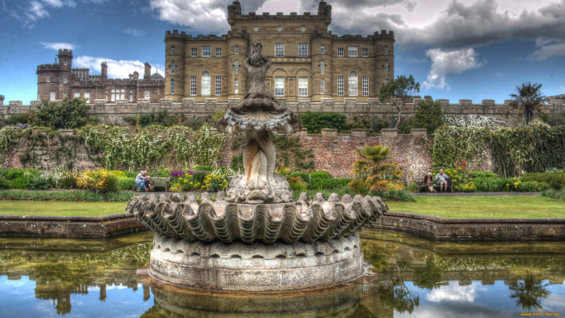 culzean, castle, города, замки, англии, парк, пруд, замок