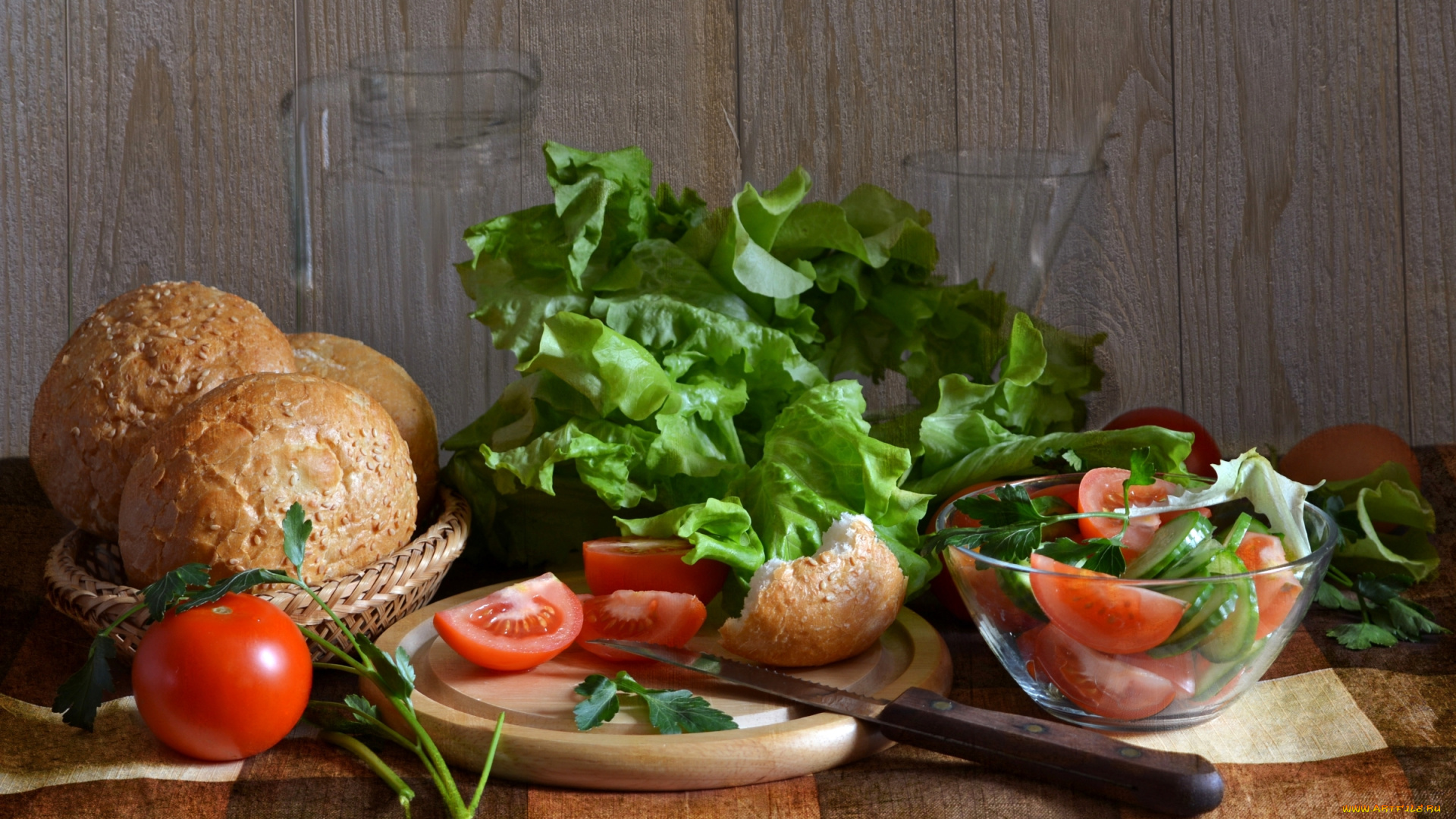 еда, разное, овощи, помидоры, хлеб, салат, томаты