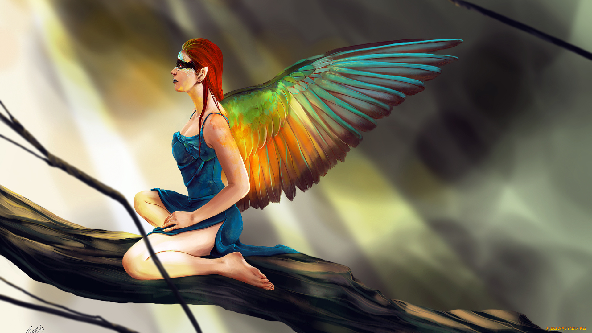 фэнтези, существа, существо, девушка, птица, крылья