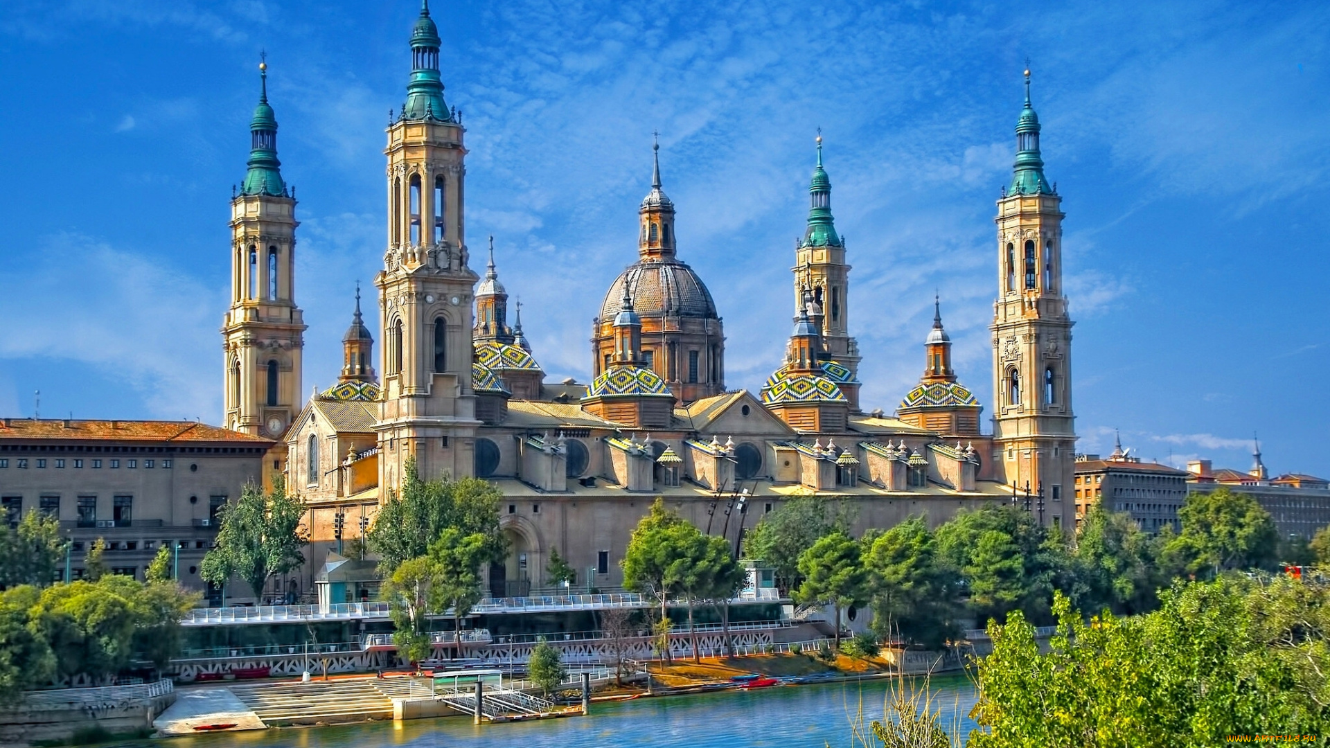 города, -, католические, соборы, , костелы, , аббатства, река, эбро, испания, сарагоса, набережная, храм, базилика-де-нуэстра-сеньора-дель-пилар, river, ebro, spain, zaragoza