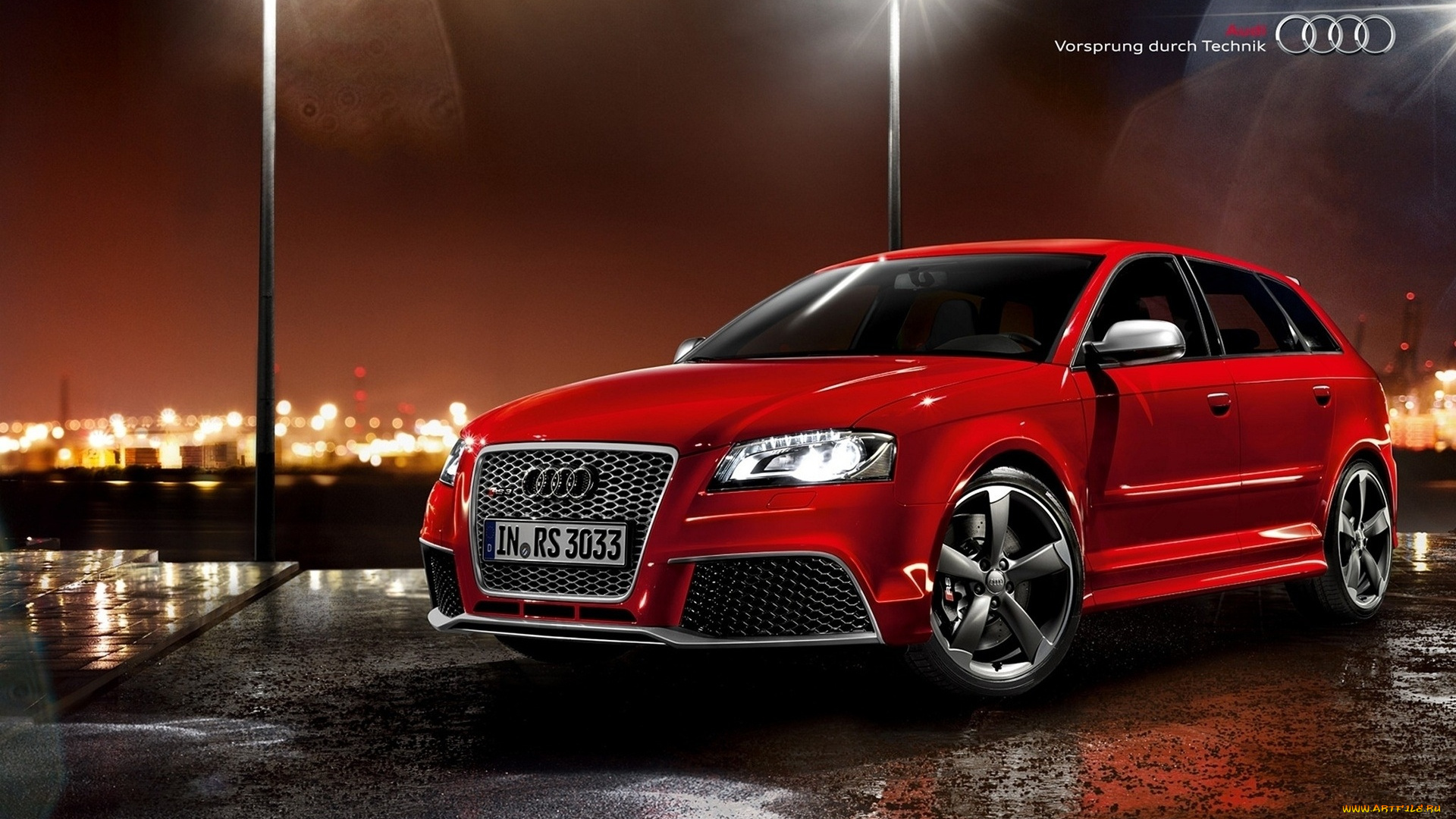 автомобили, audi, rs3, ауди, фонари, огни, красный