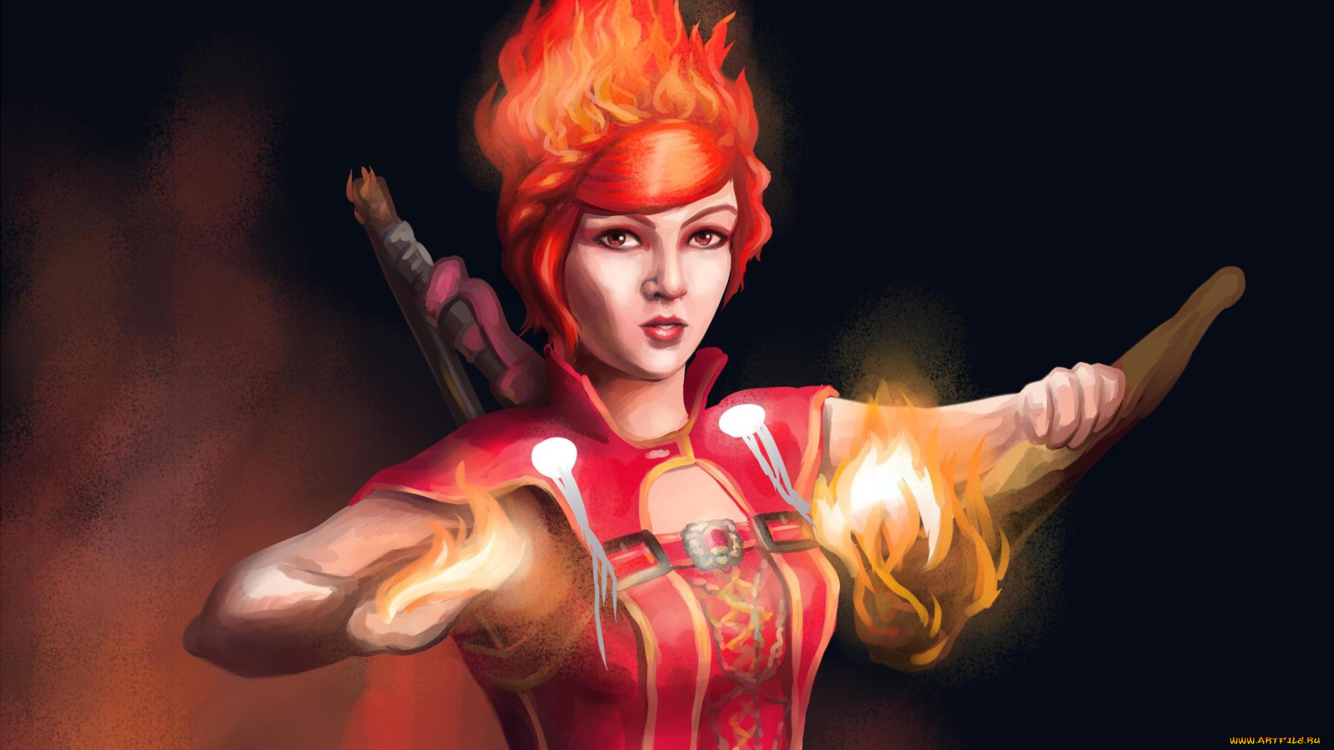 фэнтези, магия, стихия, меч, девушка, огонь