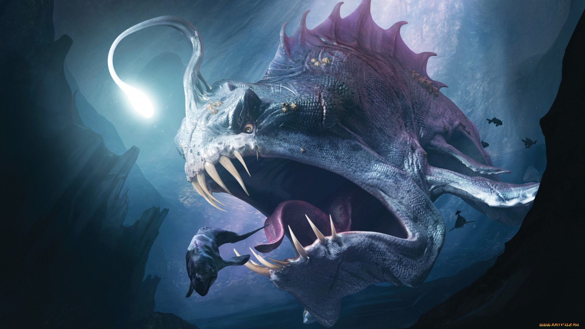фэнтези, существа, Чудовище, чудище, рыба, вода, охота, монстр, пасть