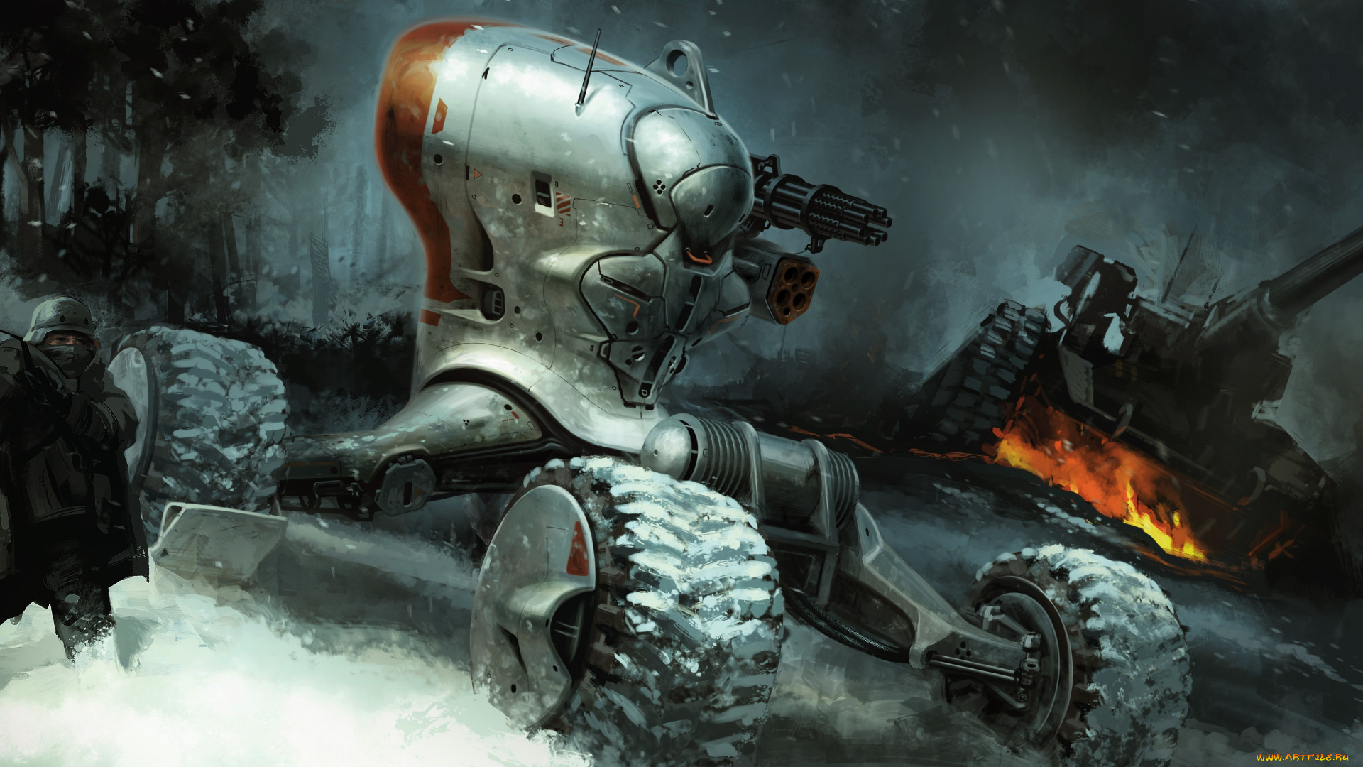 фэнтези, транспортные, средства, иной, мир, будущее, солдат, зима, техника, военная