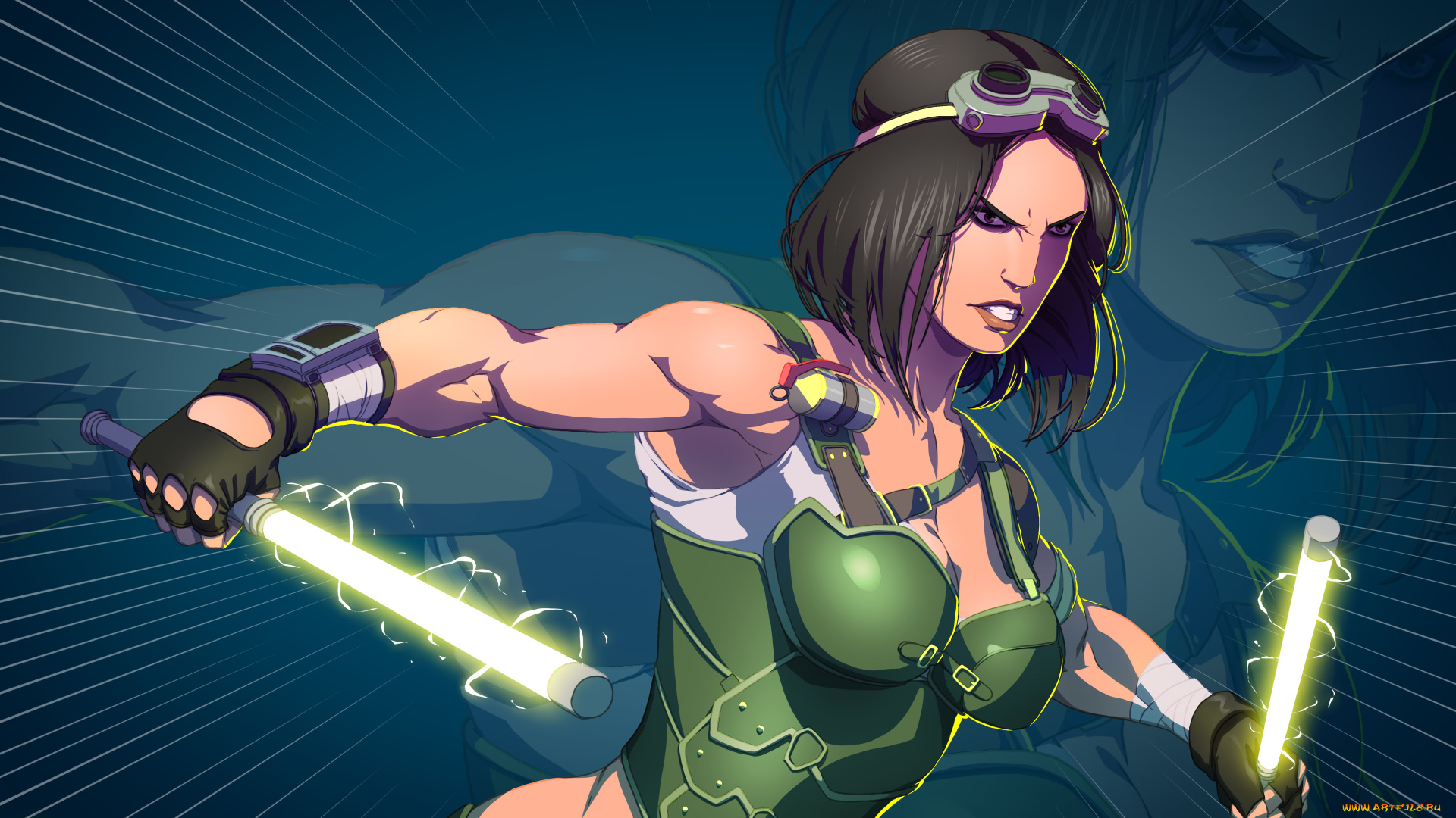 рисованное, комиксы, фон, девушка, униформа