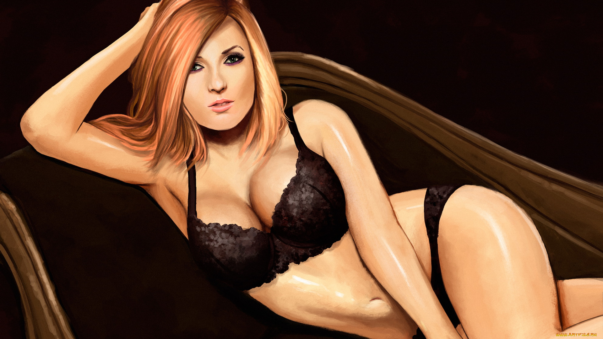 рисованное, люди, девушка, фон, взгляд, бельё