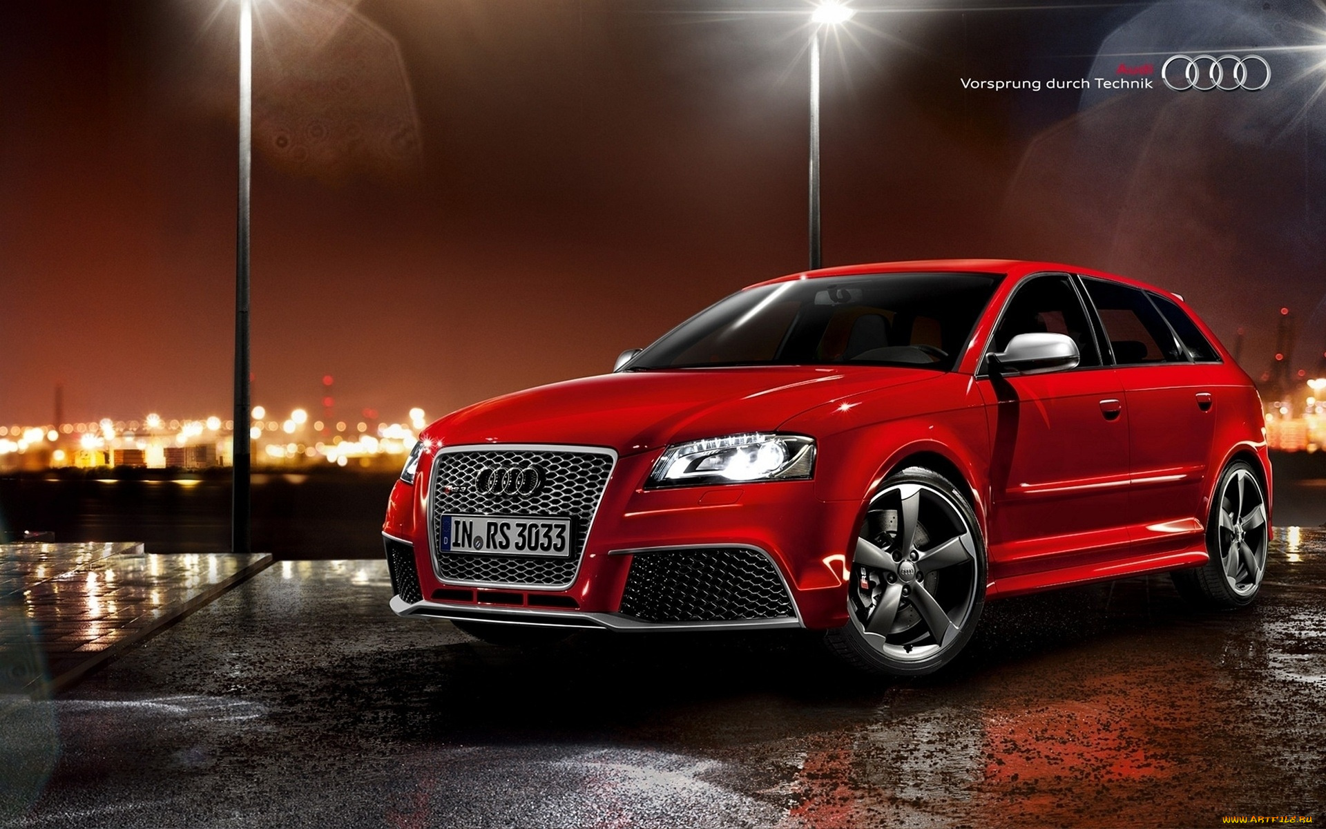 автомобили, audi, rs3, ауди, фонари, огни, красный