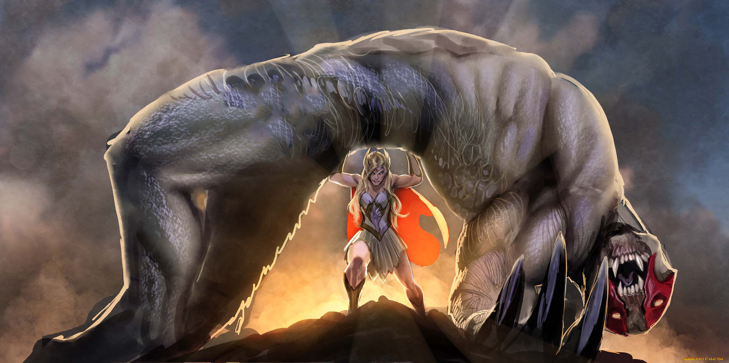 рисованное, комиксы, взгляд, существо, фон, девушка