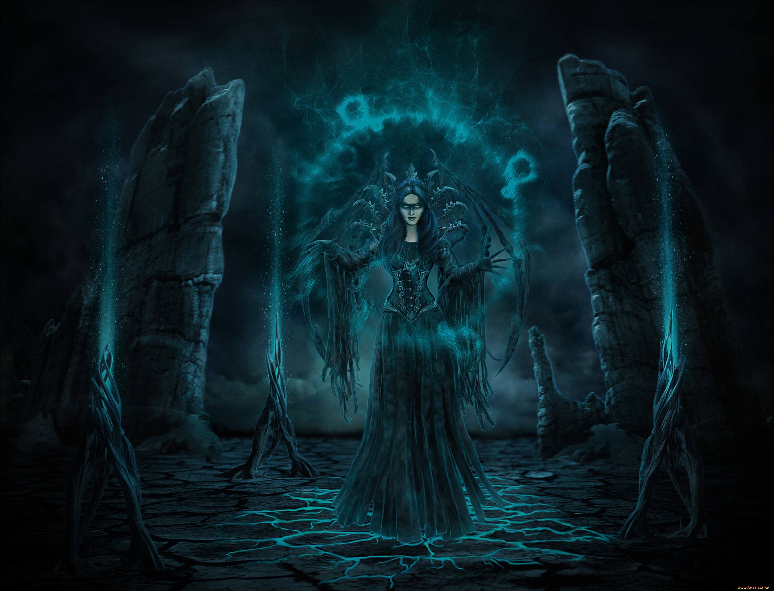 фэнтези, демоны, магия, взгляд, фон, девушка