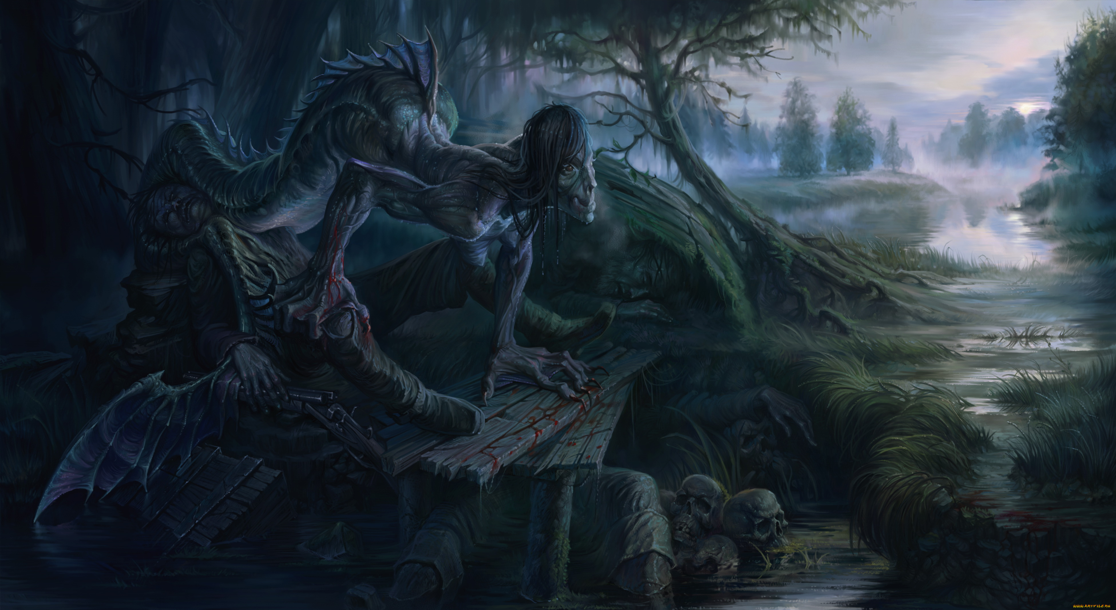 фэнтези, русалки, мужчина, существо, череп