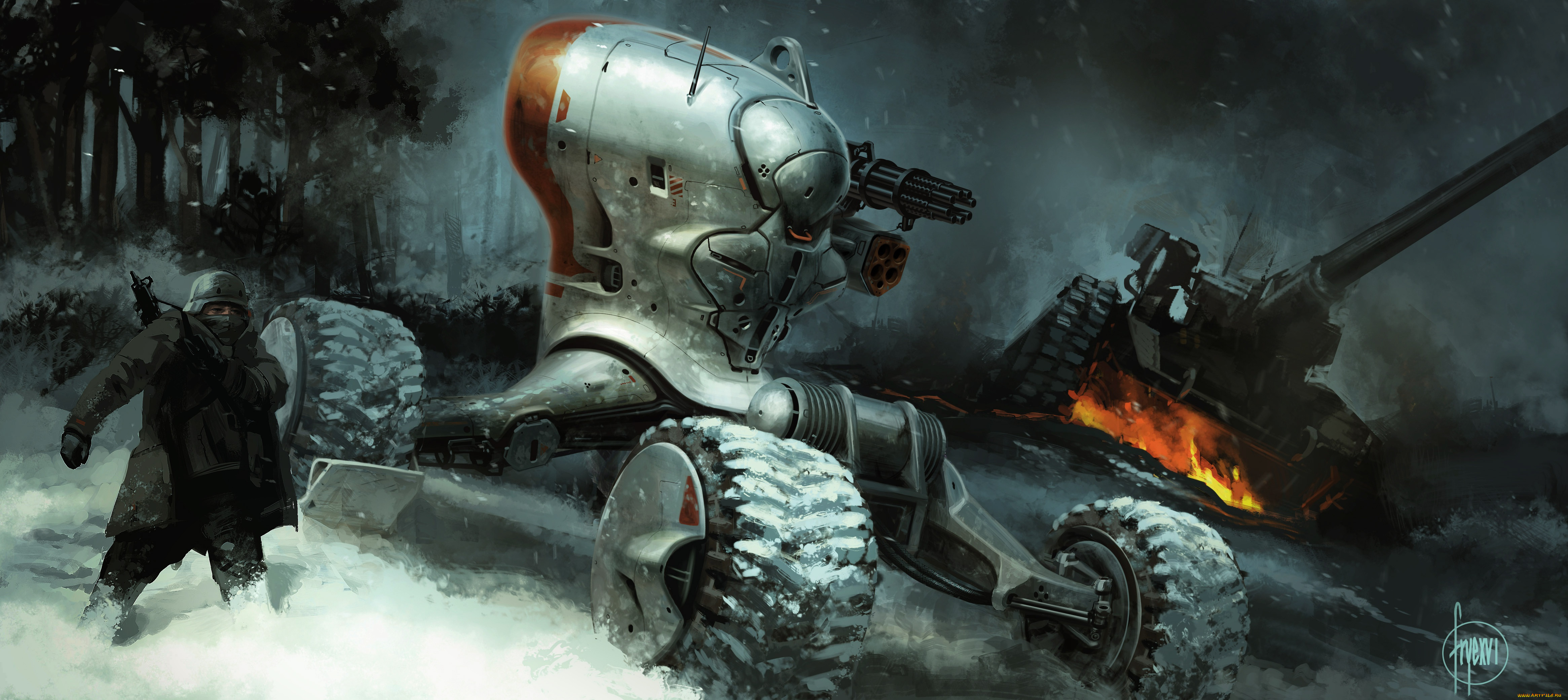 фэнтези, транспортные, средства, иной, мир, будущее, солдат, зима, техника, военная