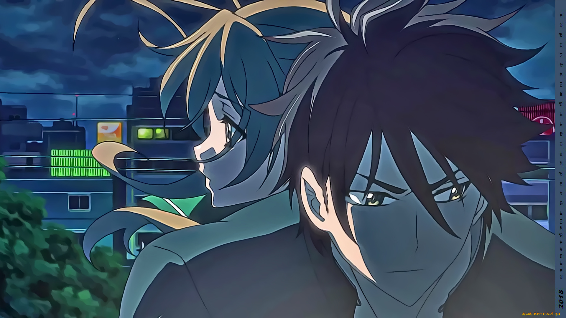 календари, аниме, девушка, взгляд, парень, лицо