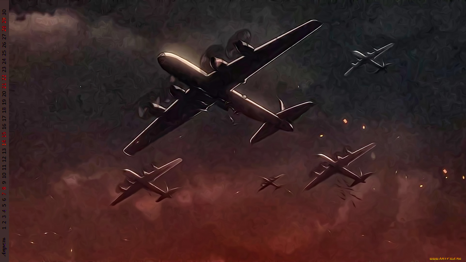 календари, рисованные, , векторная, графика, самолет