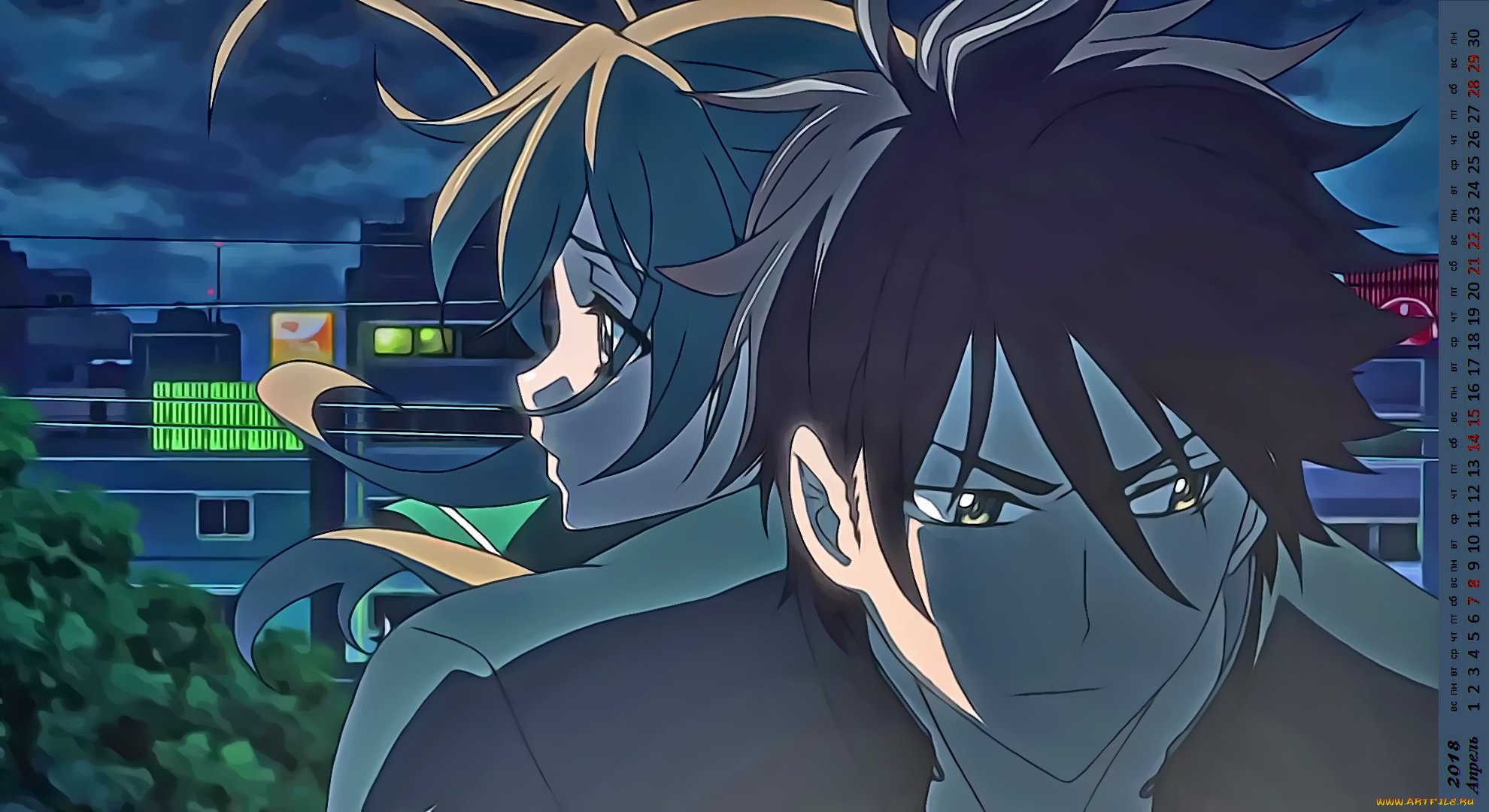 календари, аниме, девушка, взгляд, парень, лицо