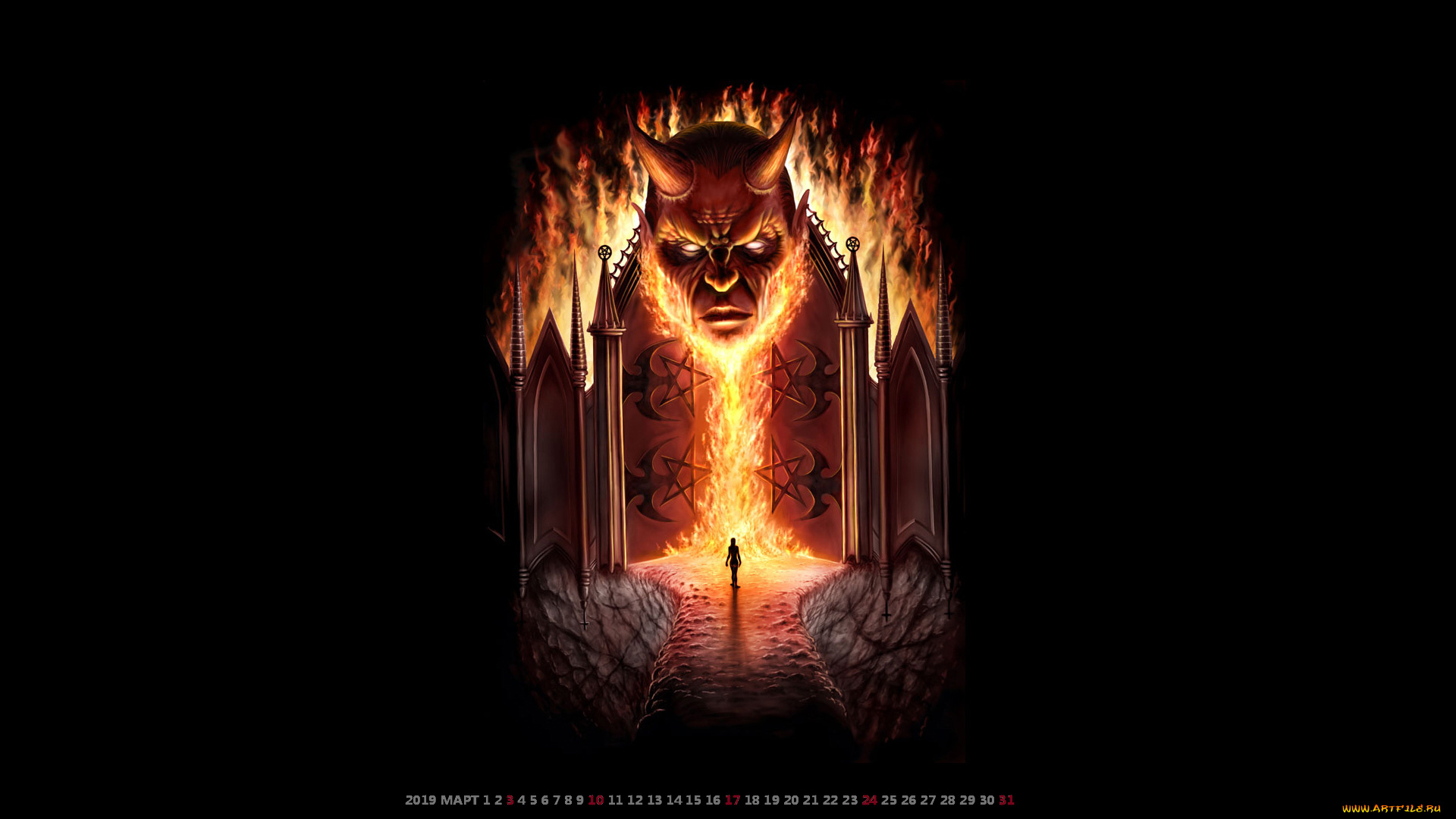 календари, фэнтези, пламя, демон, огонь