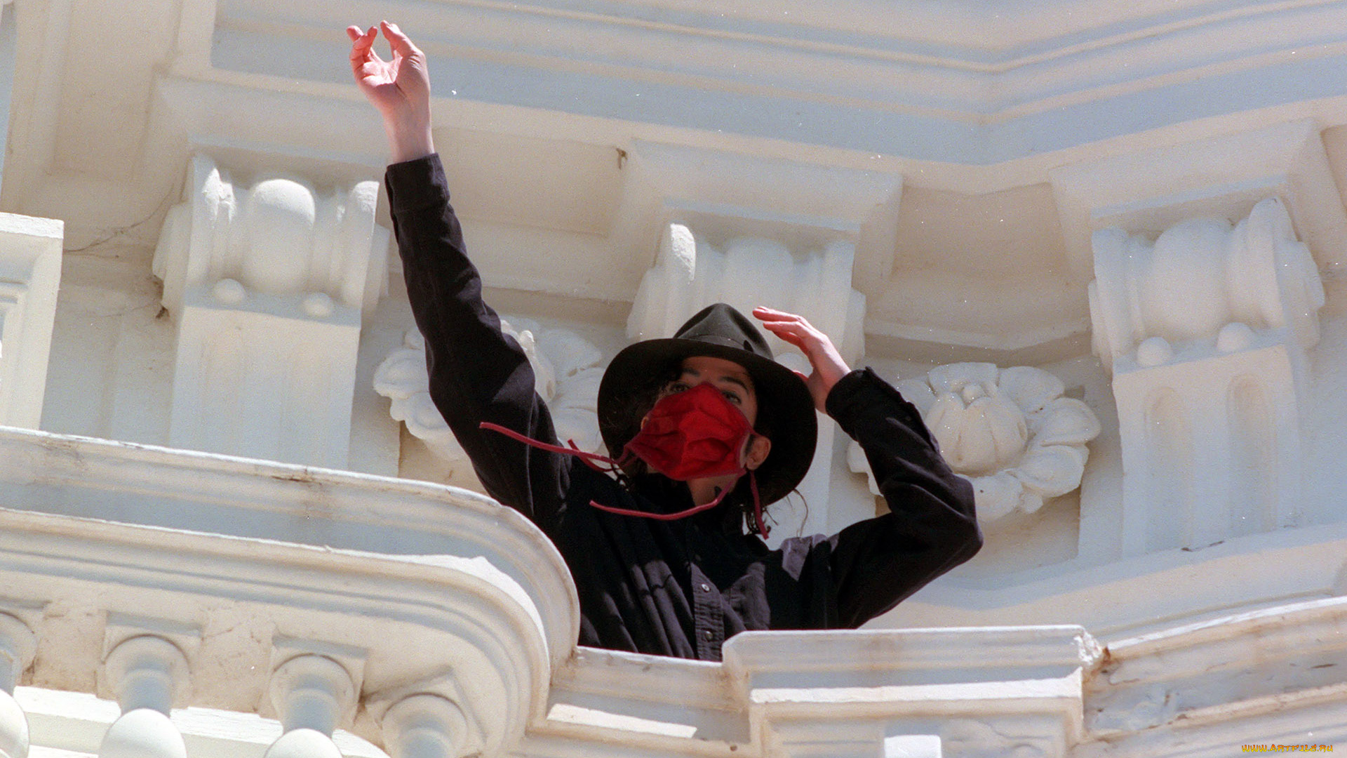 музыка, michael, jackson, рубашка, маска, шляпа, майкл, джексон, здание, балкон, жест
