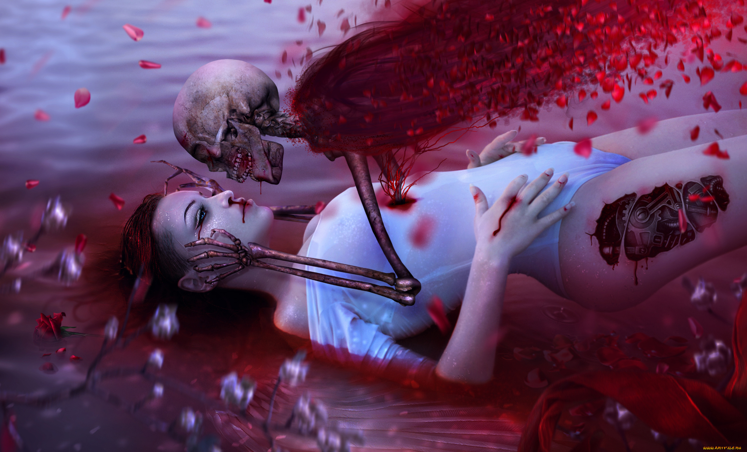 фэнтези, нежить, девушка, фон, скелет