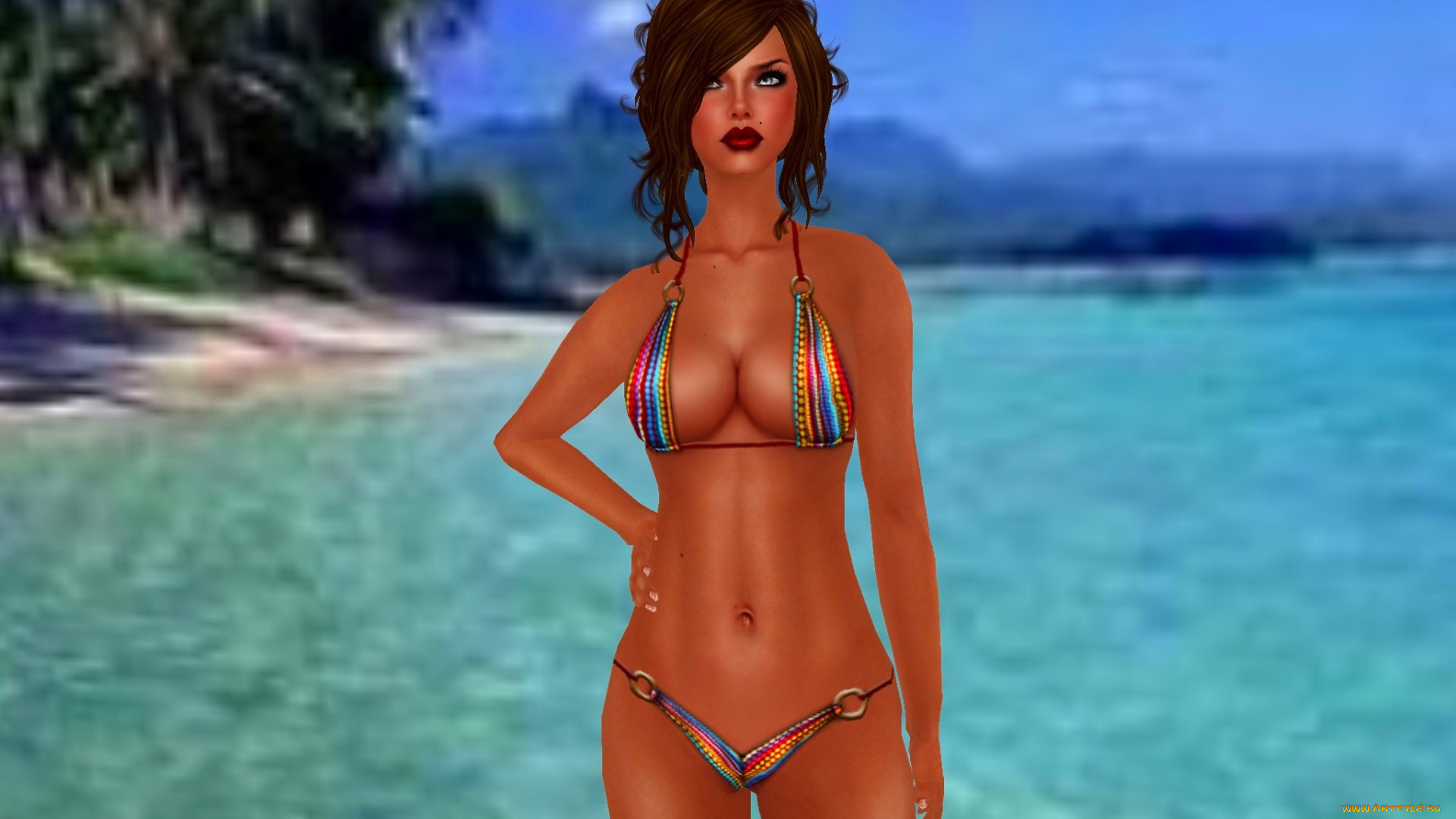 3д, графика, люди, , people, девушка, купальник, море