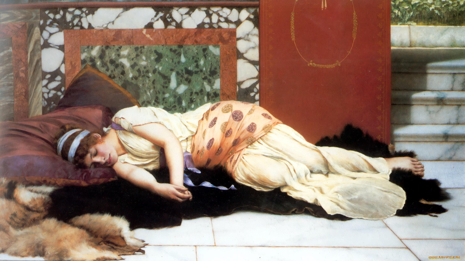 endymion, рисованное, -, другое, женщина, подушки, шкуры, лестница