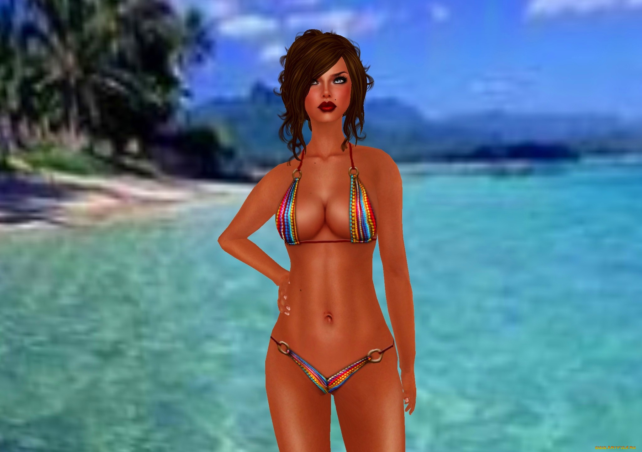 3д, графика, люди, , people, девушка, купальник, море