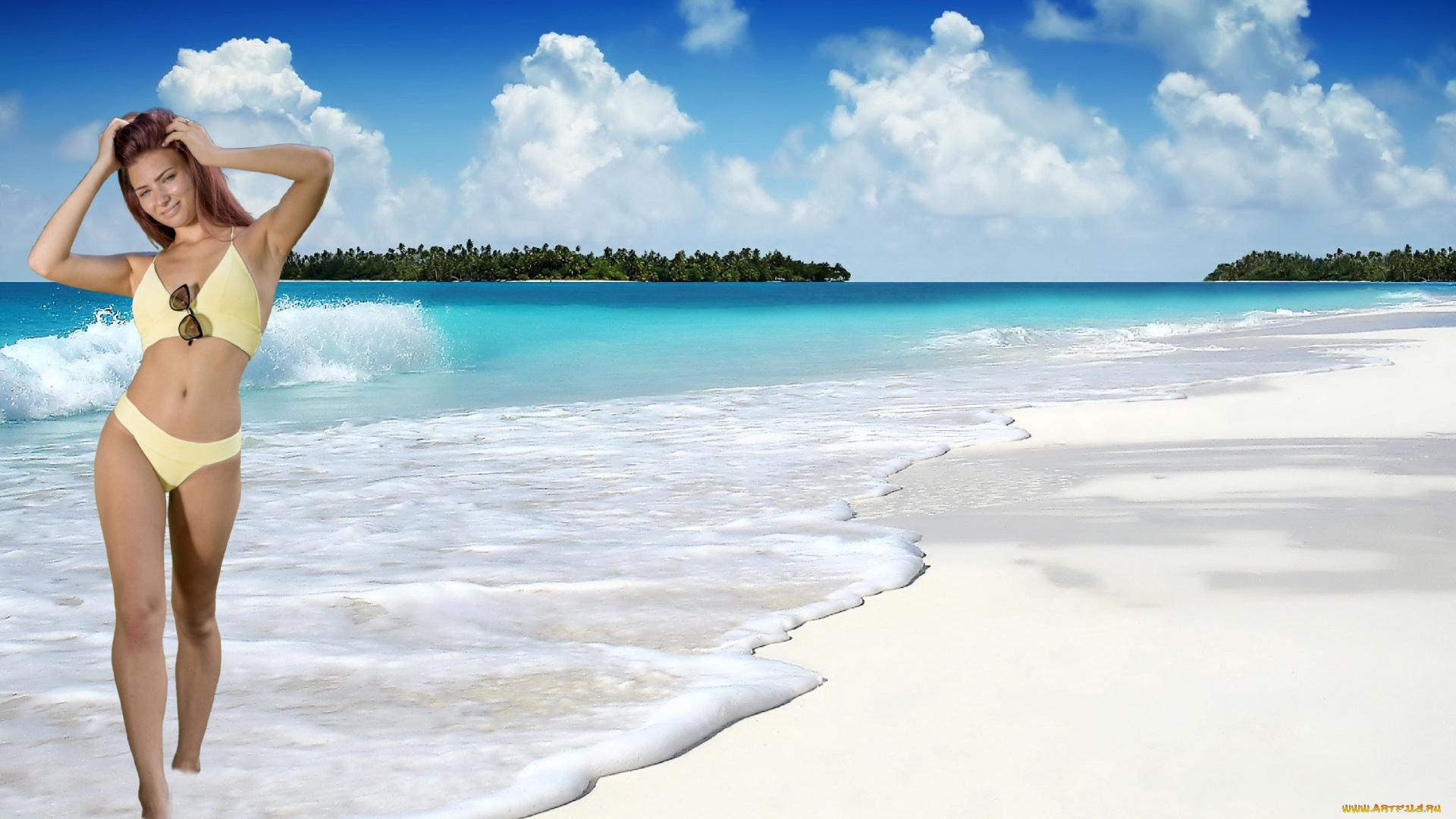 девушки, -, брюнетки, , шатенки, море, пляж, очки, купальник