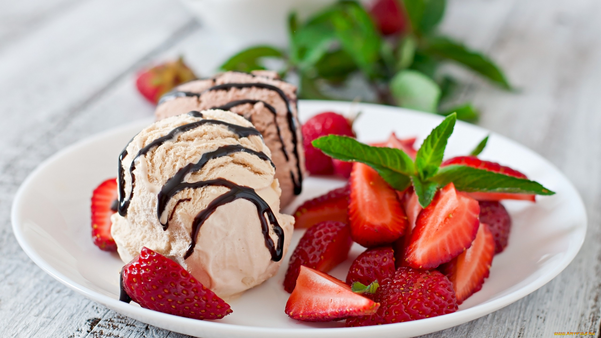 еда, мороженое, , десерты, лакомство, ягоды, клубника, мята