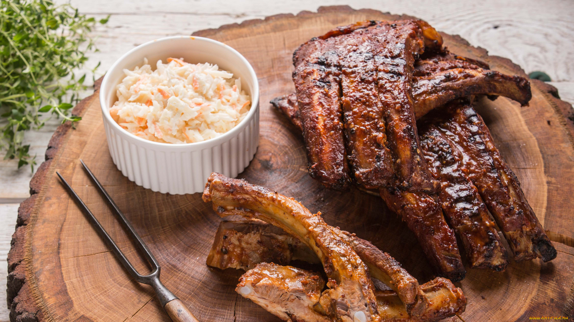 еда, мясные, блюда, ребрышки, розмарин, салат