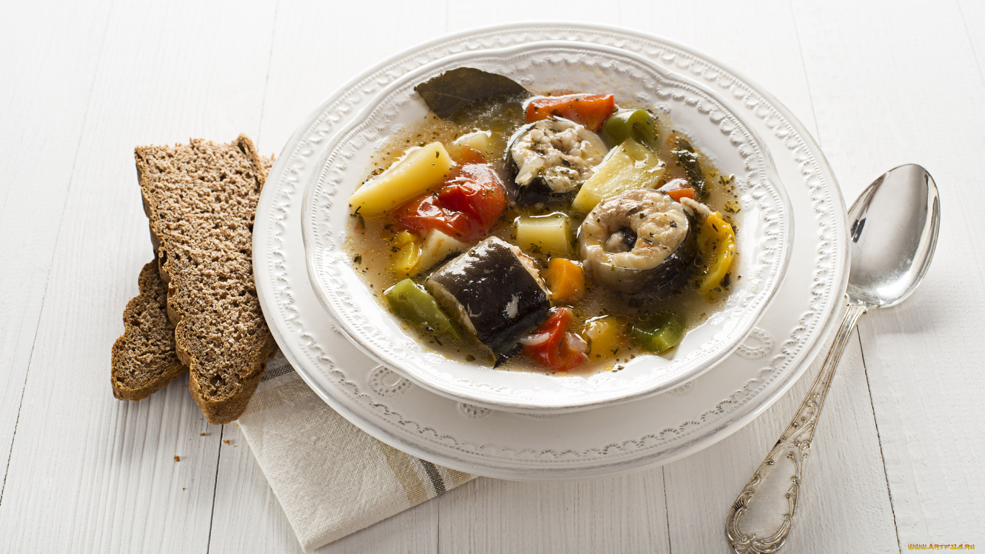 еда, первые, блюда, рыбный, суп, хлеб