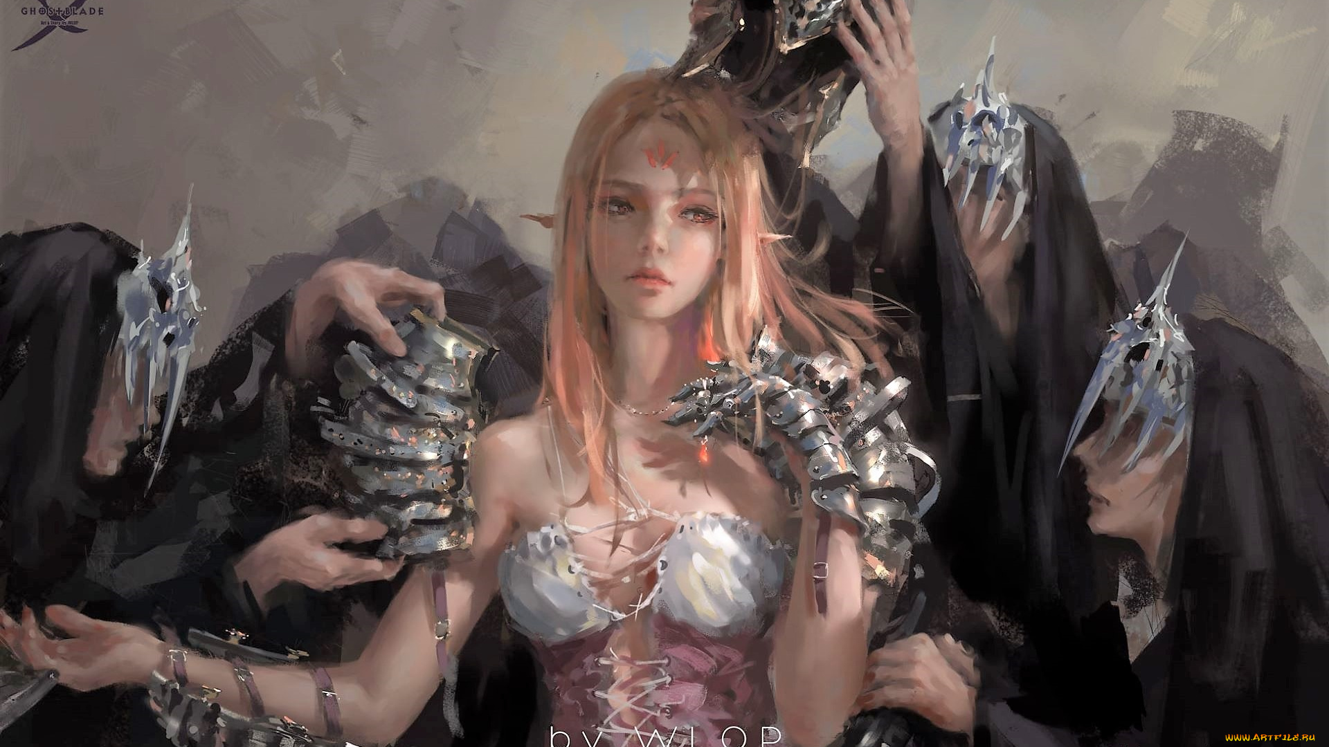 фэнтези, _ghost, blade, , , призрачный, клинок, девушка, броня, руки, эльфийка