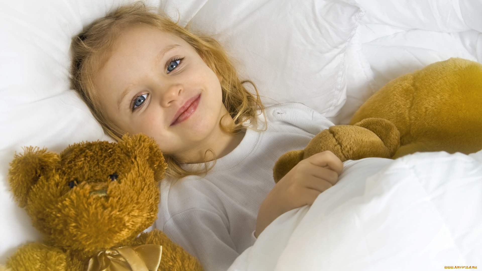 разное, дети, девочка, постель, мишки