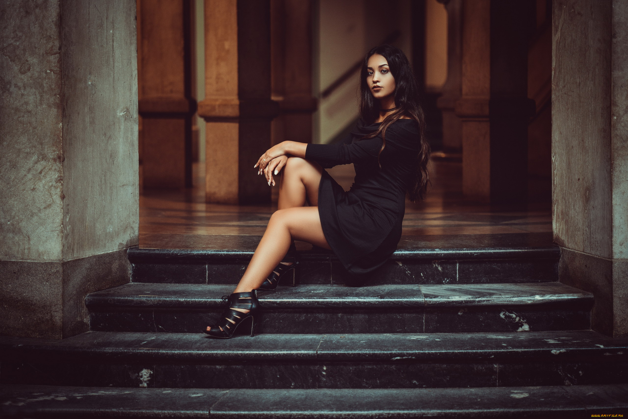 девушки, -, брюнетки, , шатенки, брюнетка, поза, черное, платье, laura, gocht