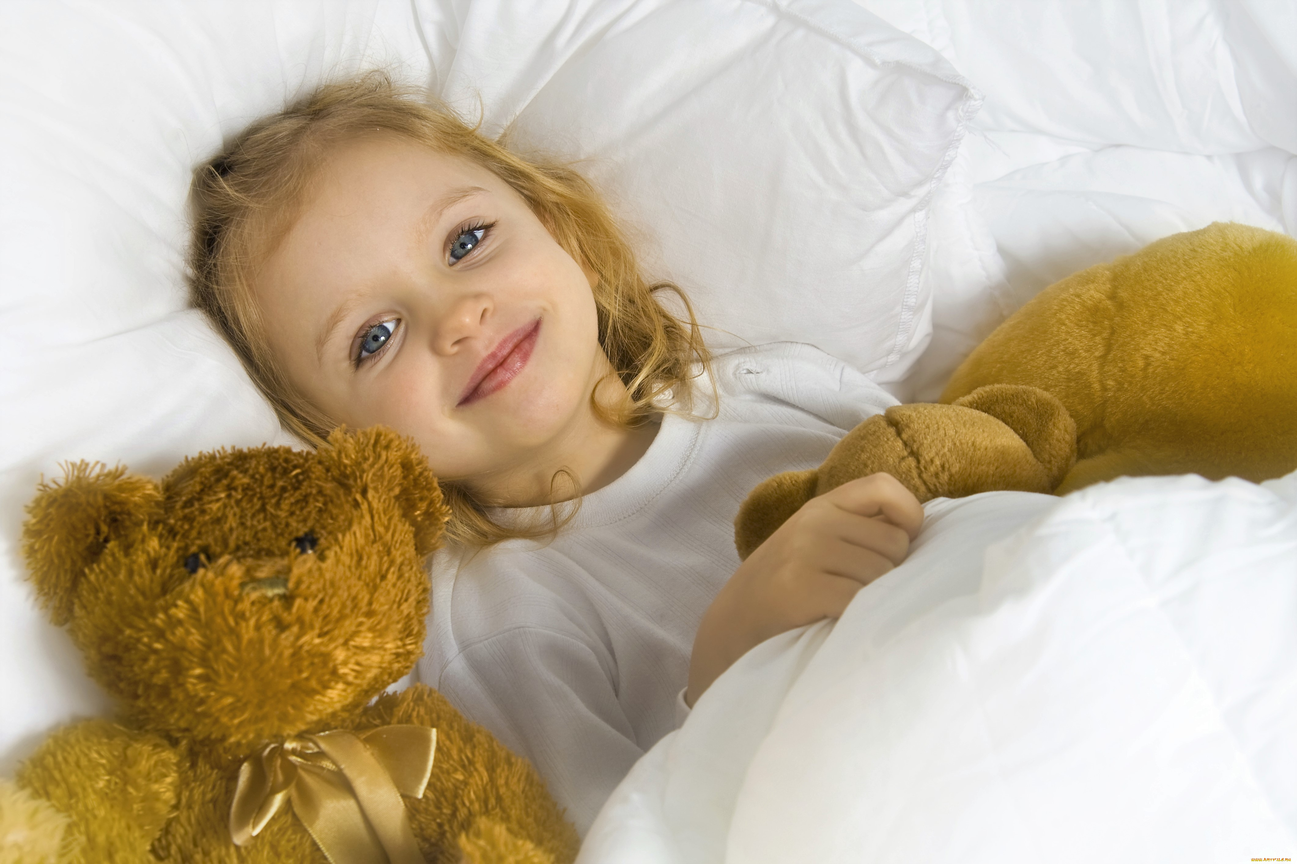 разное, дети, девочка, постель, мишки