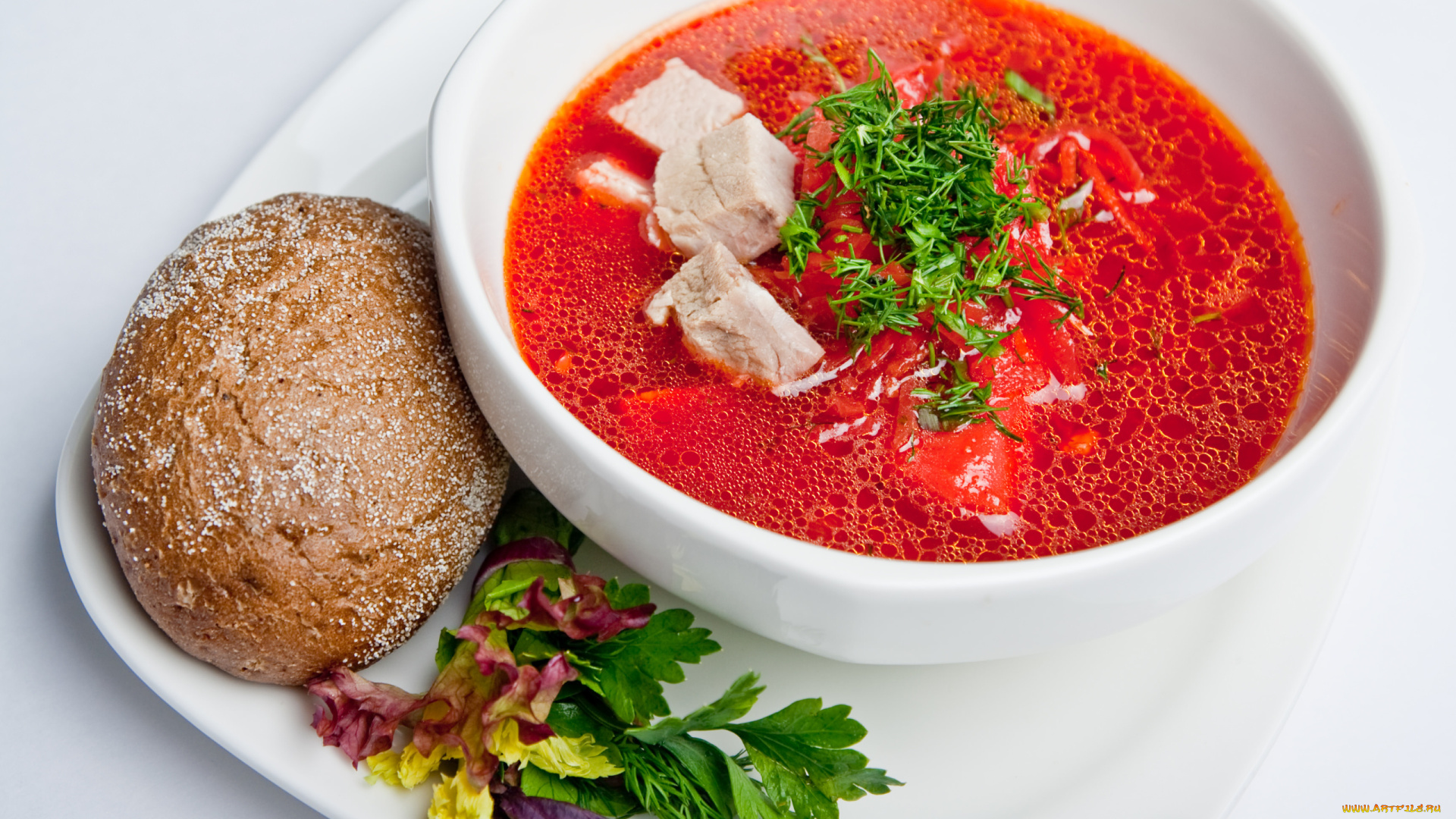 еда, первые, блюда, зелень, хлеб, борщ, мясо