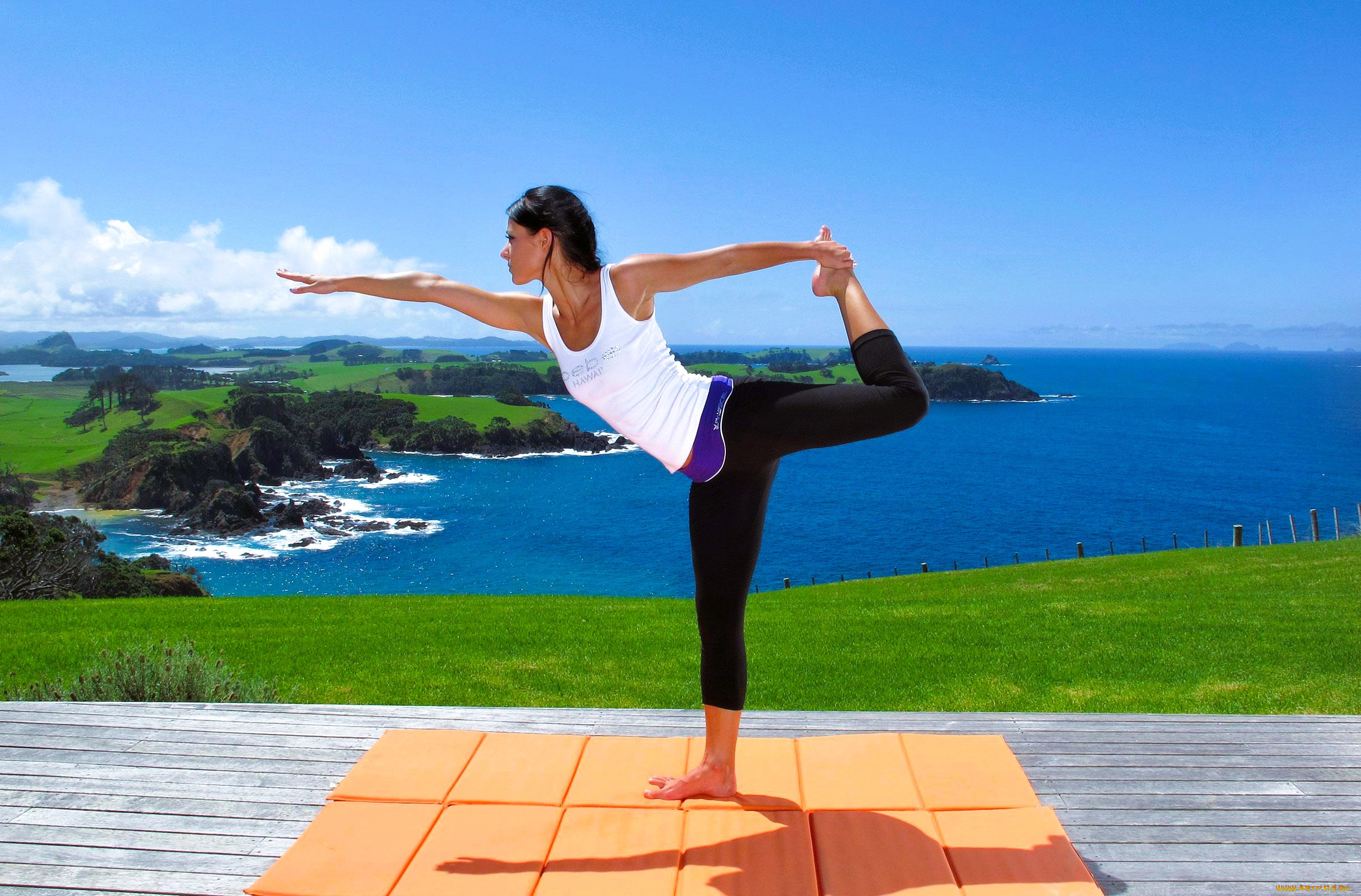 девушки, melisa, mendiny, , kristina, uhrinova, брюнетка, йога, майка, лосины, коврик, пейзаж