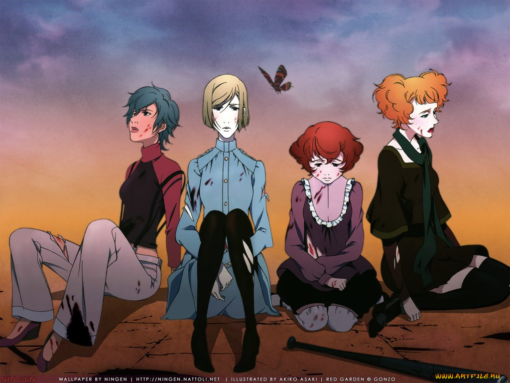 аниме, red, garden