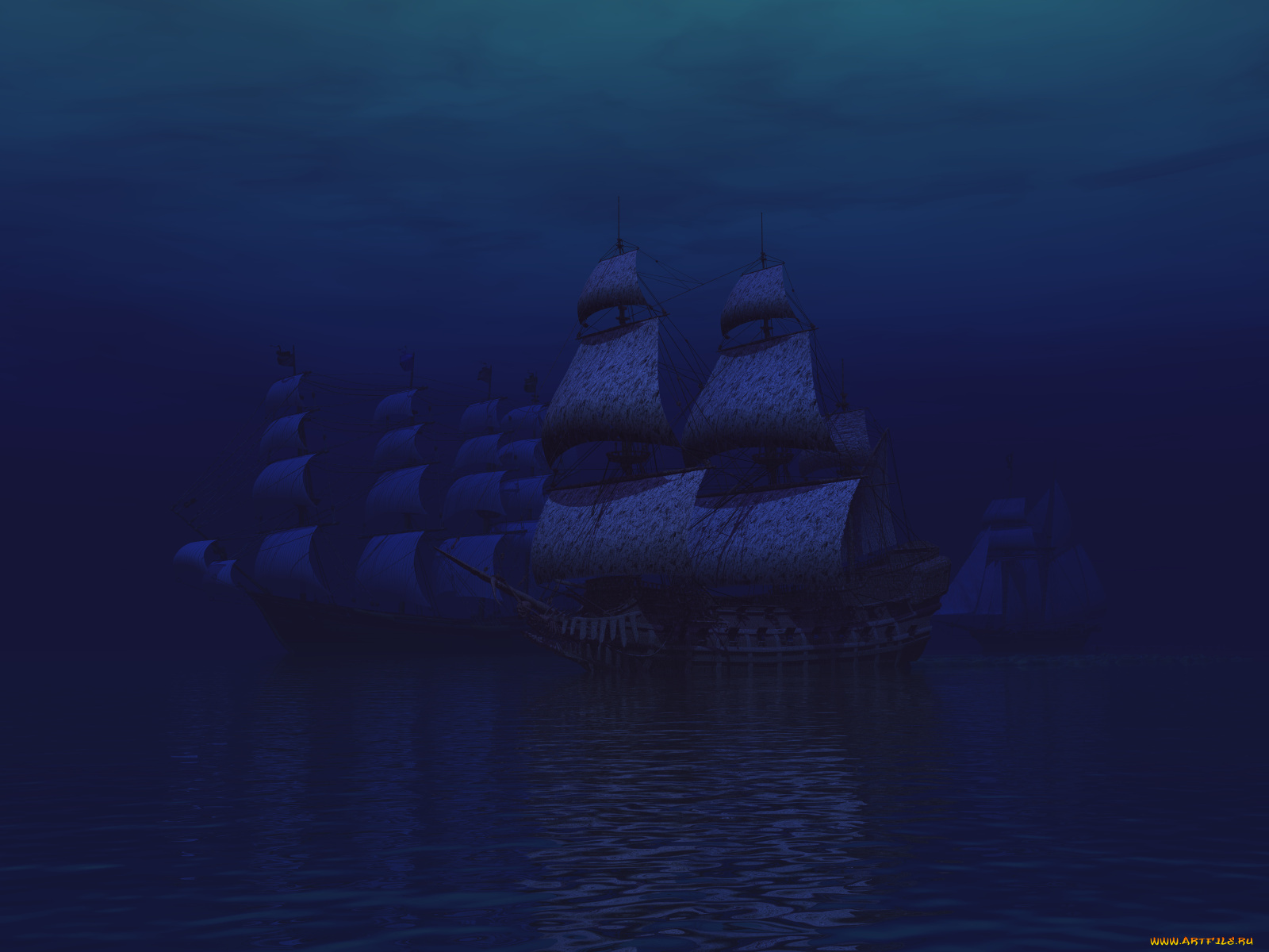3д, графика, sea, undersea, море, парусники