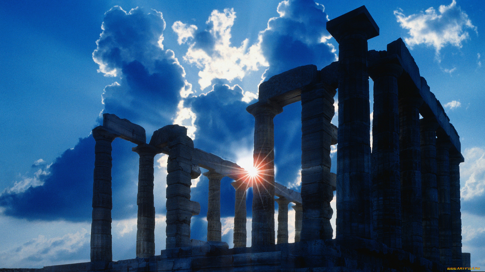 9829, 4326, sun, behind, temple, of, poseidon, природа, восходы, закаты, храм, посейдона, закат