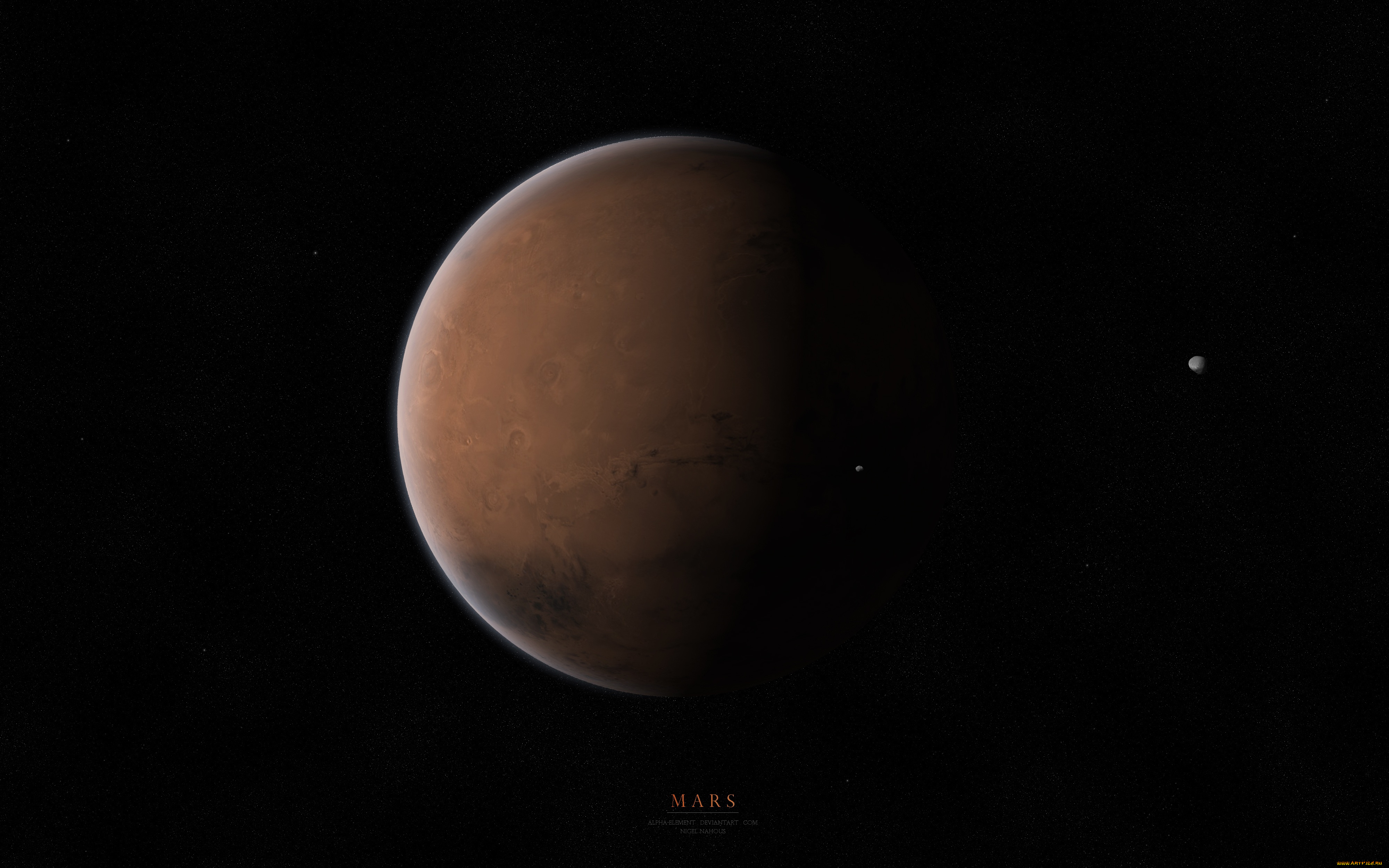 космос, марс, звезды, деймос, фобос, планета, спутники