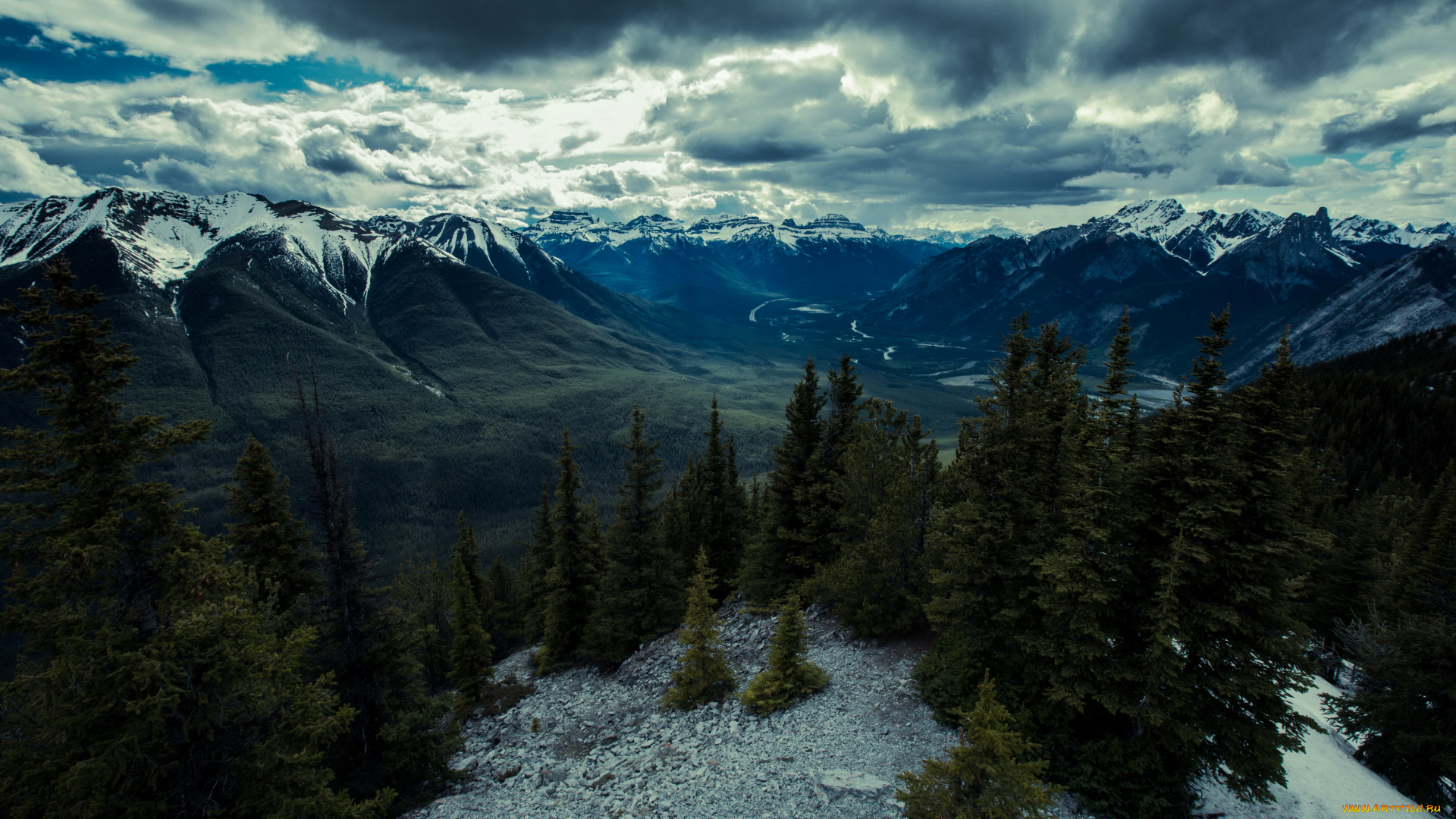 banff, canada, природа, горы, снег, лес, парк