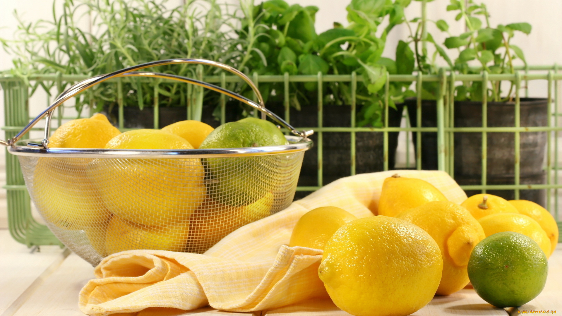 еда, цитрусы, дуршлаг, лимоны, желтый, зеленый