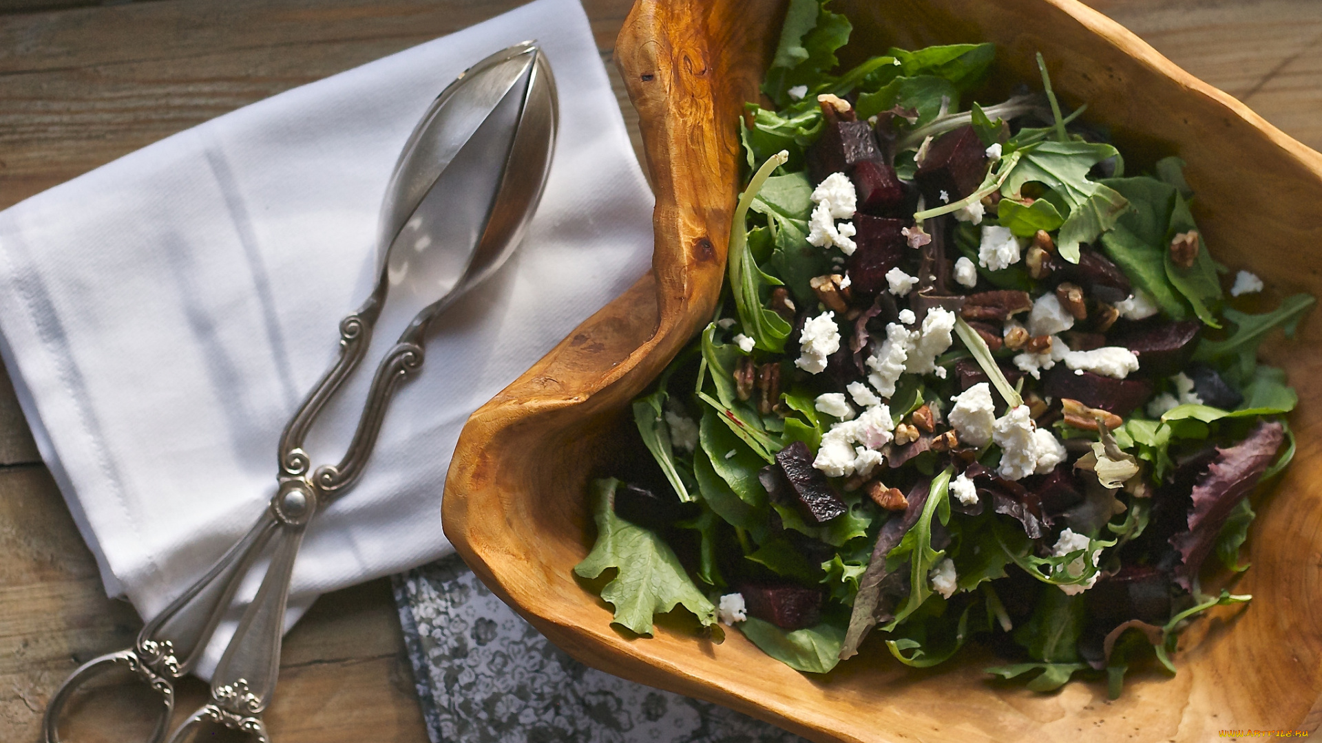 еда, салаты, закуски, салат, свекла, козий, сыр, орехи, щипцы