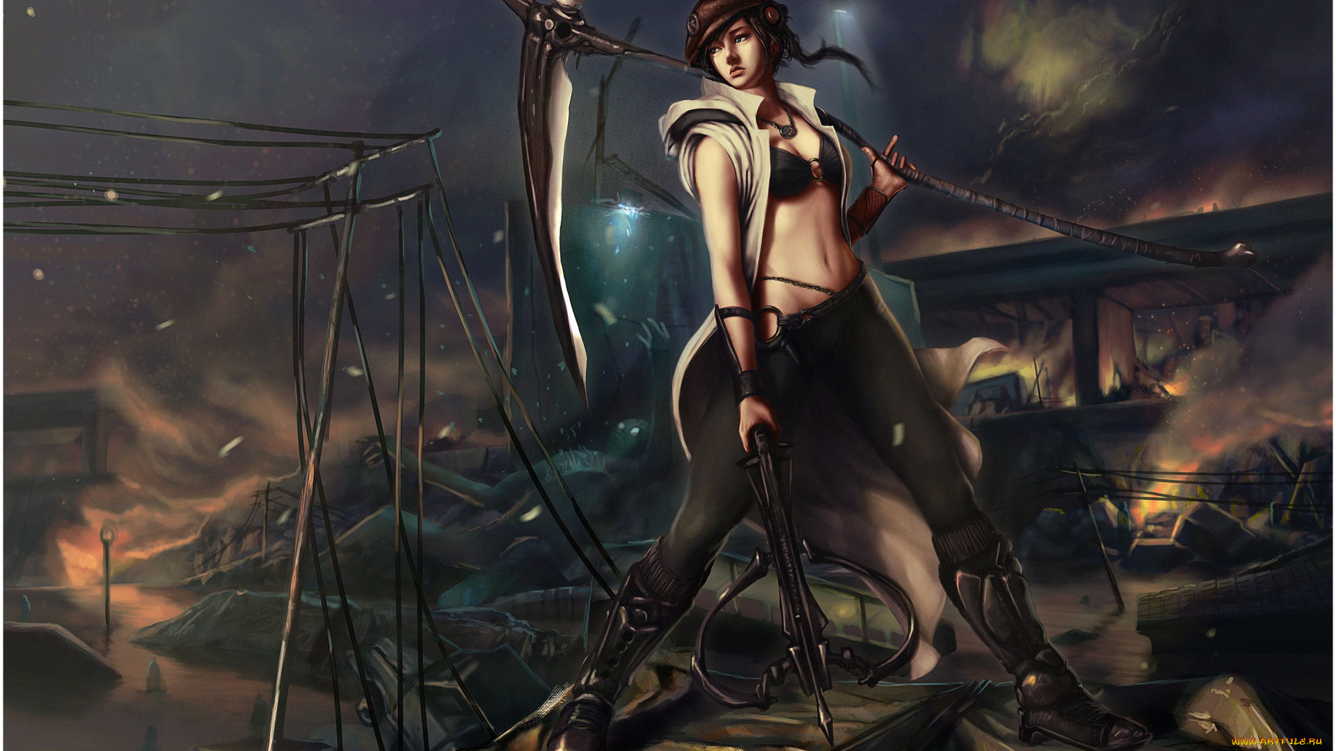 фэнтези, девушки, коса, арбалет