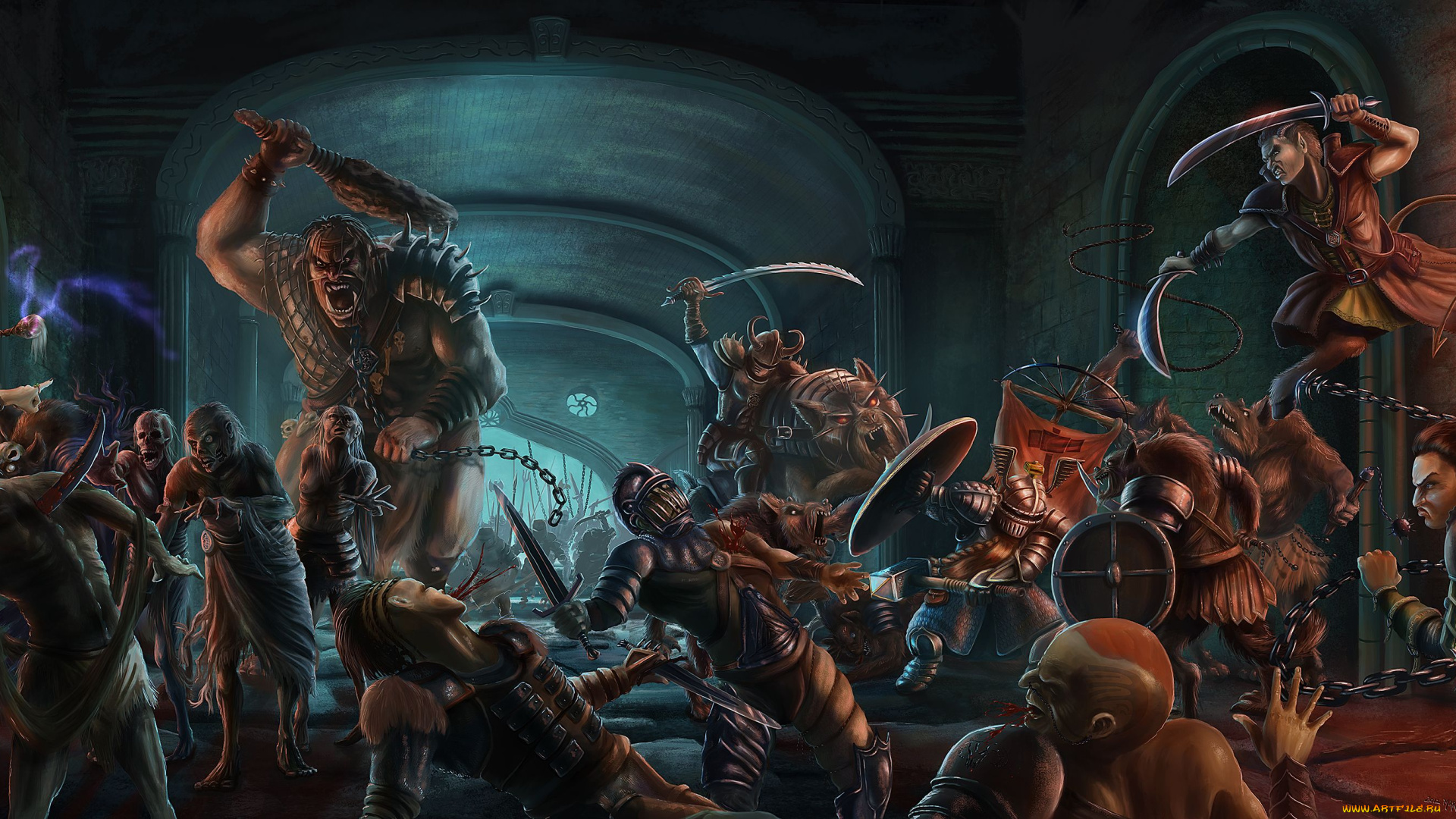 фэнтези, существа, чудовища, эльфы, монстры, сражение, битва, орк, рыцарь, зомби, оборотни, нежить