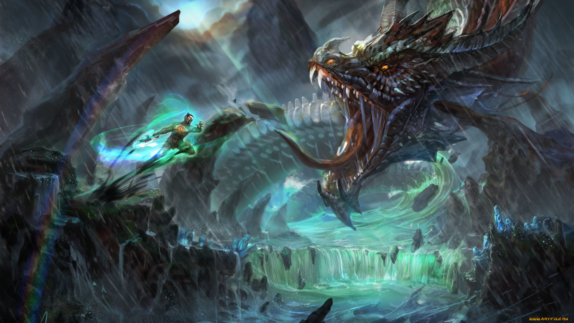 фэнтези, существа, змей, река