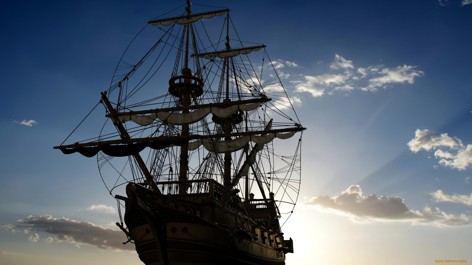 корабли, 3d, парусник, море